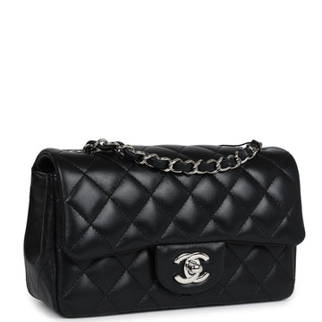 Chanel Mini Classic RSStangular Flap Bag Black Lambskin Silver Hardware