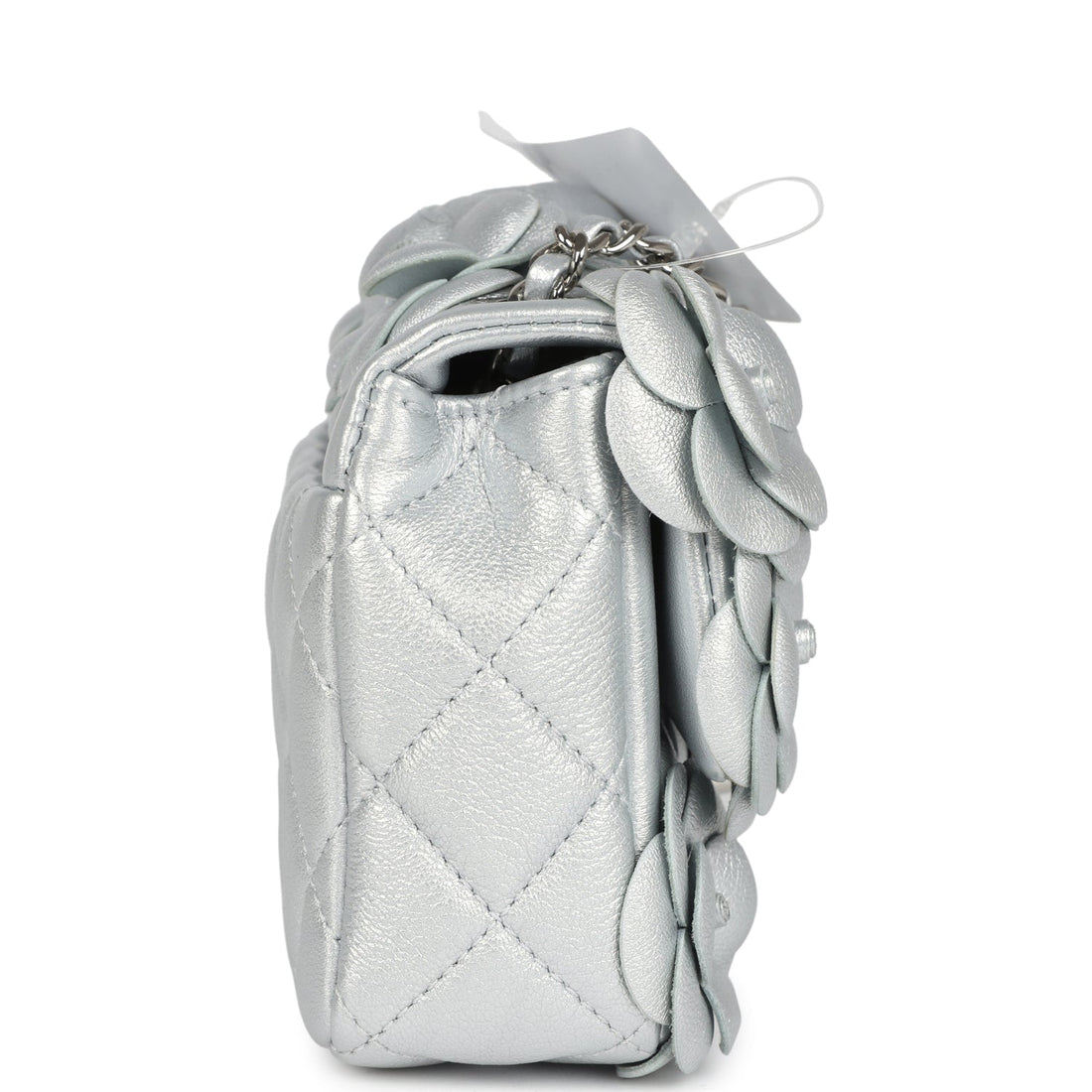 Chanel Mini RSStangular Camellia Flap Bag Silver Lambskin Silver Hardware