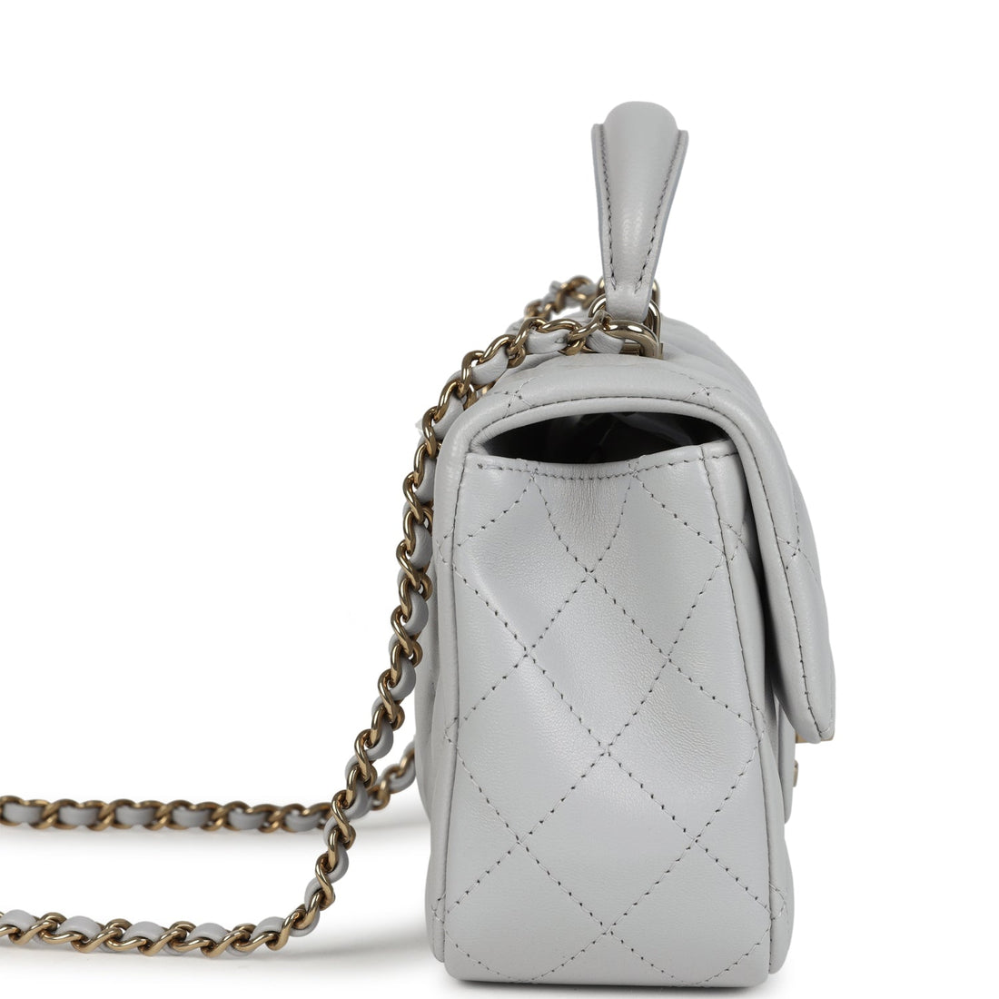 Chanel Mini RSStangular Flap Bag with Top Handle Light Grey Lambskin Light Gold Hardware