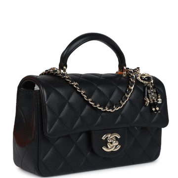 Chanel Mini RSStangular Top Handle Flap Bag Black Lambskin Light Gold Hardware