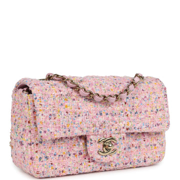 Chanel Mini Classic RSStangular Flap Bag Pink Tweed and Sequin Light Gold Hardware