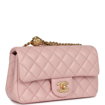 Chanel Mini Camellia Crush RSStangular Flap Rose Clair Lambskin Antique Gold Hardware