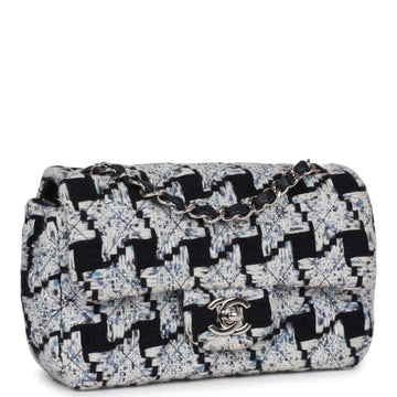 Chanel Mini RSStangular Flap Bag Blue Tweed Silver Hardware