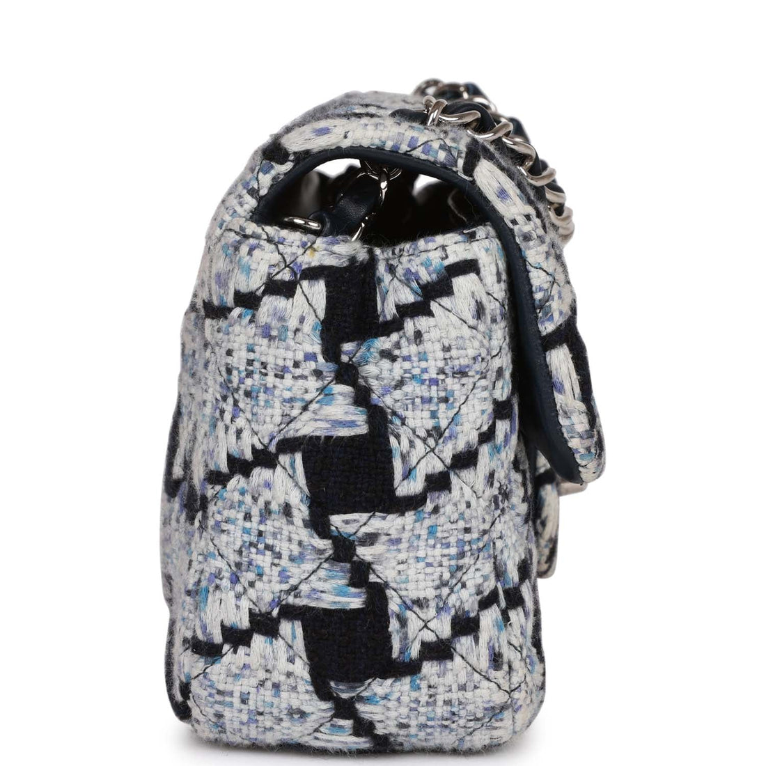 Chanel Mini RSStangular Flap Bag Blue Tweed Silver Hardware