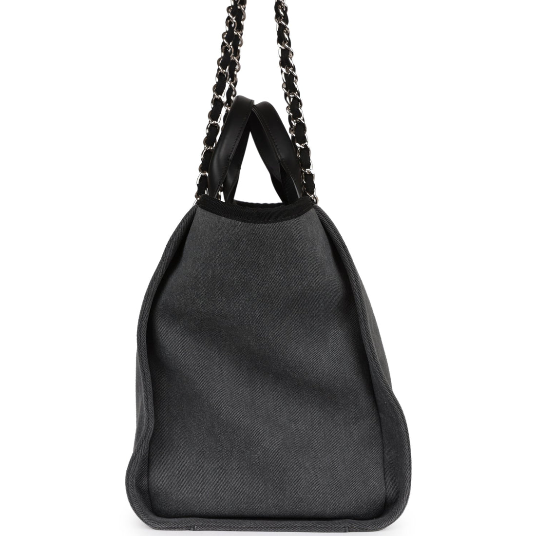 Chanel Medium Deauville Shopping Bag Dark Grey Denim Silver Hardware