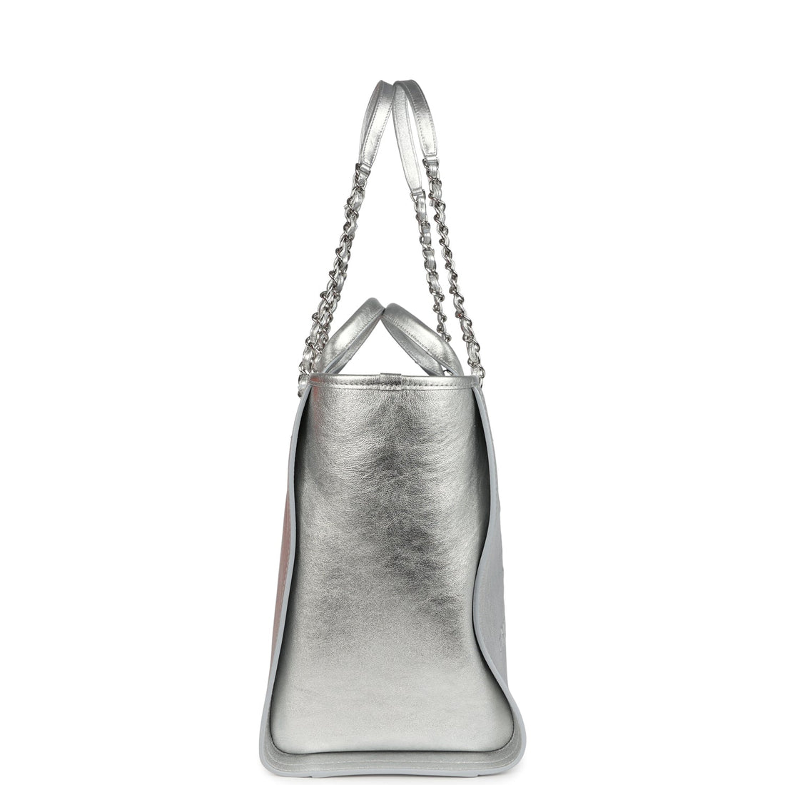 Chanel Medium Deauville Shopping Tote Metallic Silver Shiny Calfskin Silver Hardware
