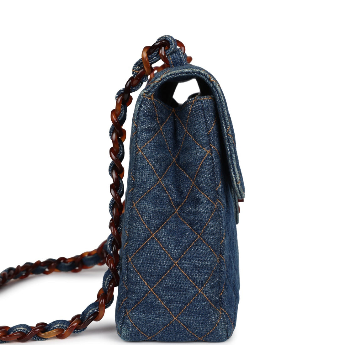 Chanel Jumbo Single Flap Bag Blue Denim Tortoiseshell Bakelite Hardware