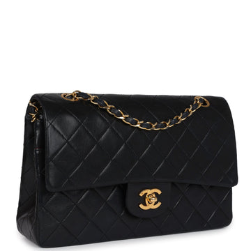 New Chanel Medium Classic Double Flap Bag Black Lambskin Gold Hardware