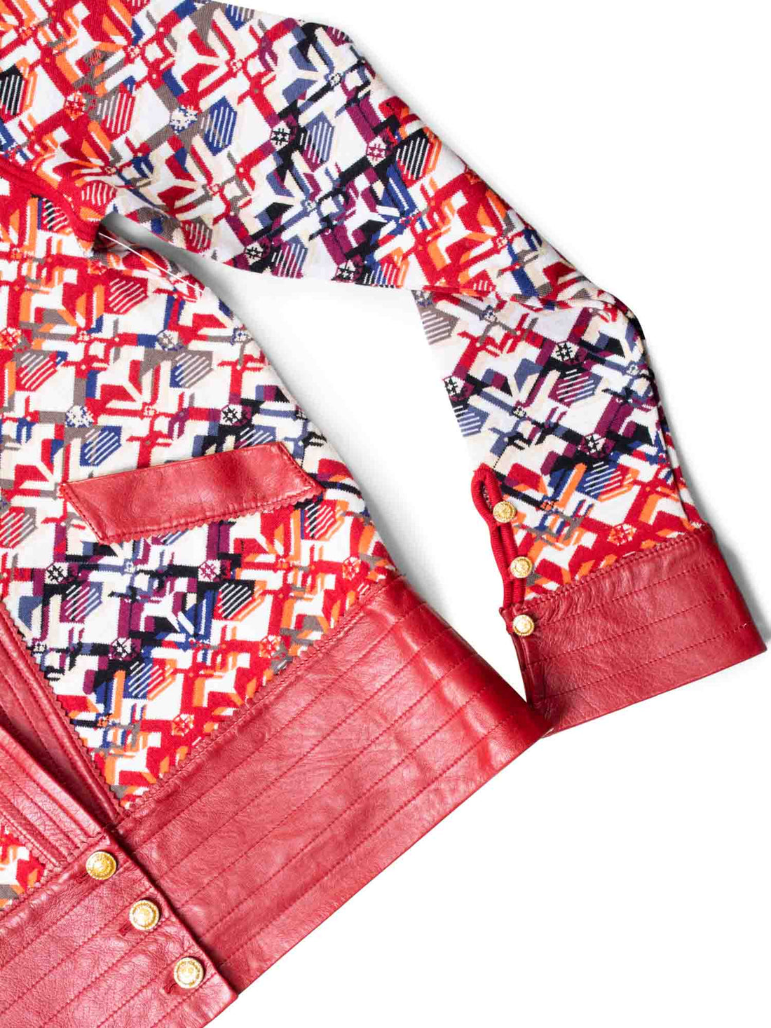 Chanel CC Logo Knit Leather Jacket Red