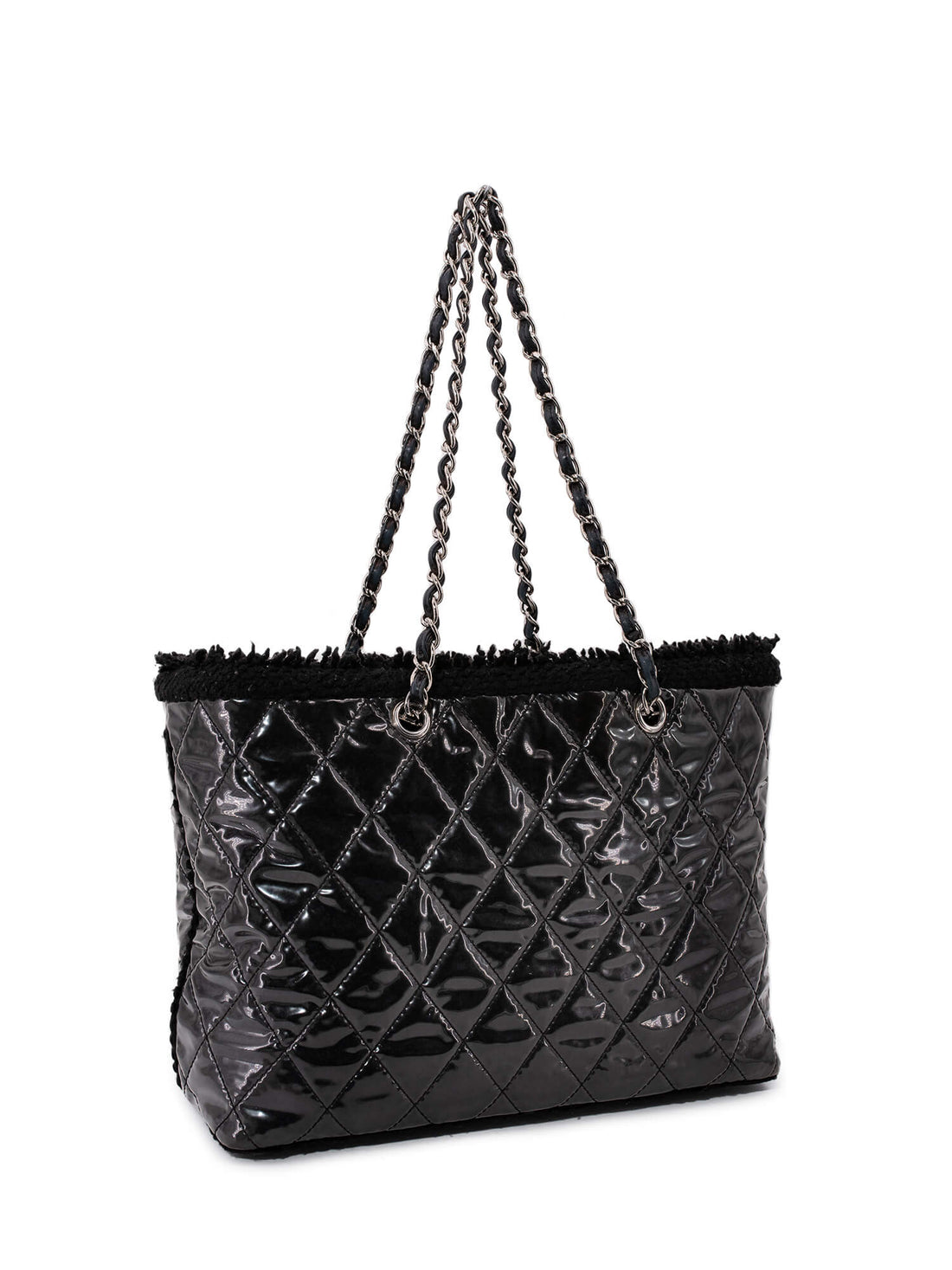 Chanel CC Logo Quilted Fringe Shopper Bag Black