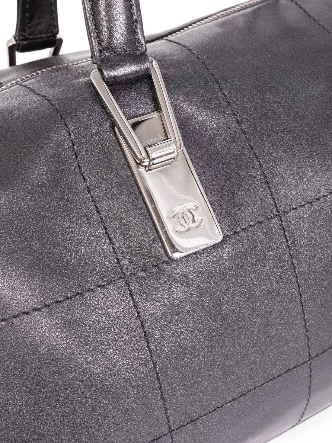 Chanel CC Logo Soft Quilted Leather Duffle Shoulder Bag Black