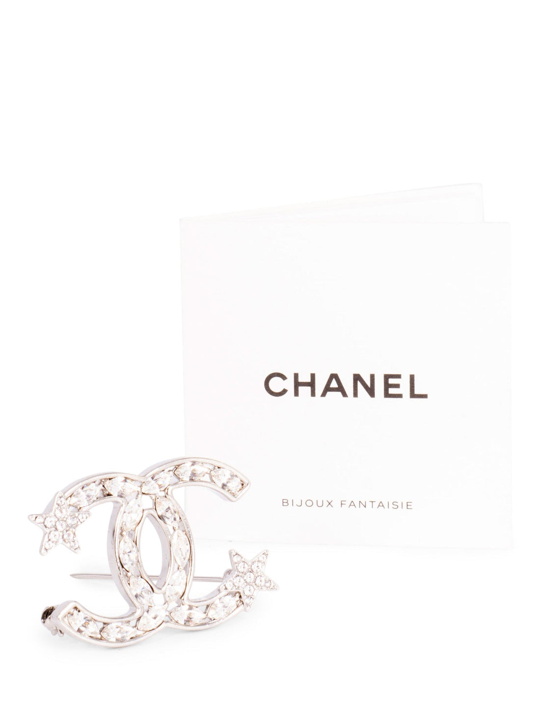 Chanel  CC Logo Swarovski Crystal Star Pin Brooch Silver