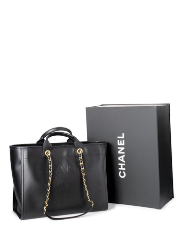 Chanel Calfskin Large Deauville Tote Black Gold