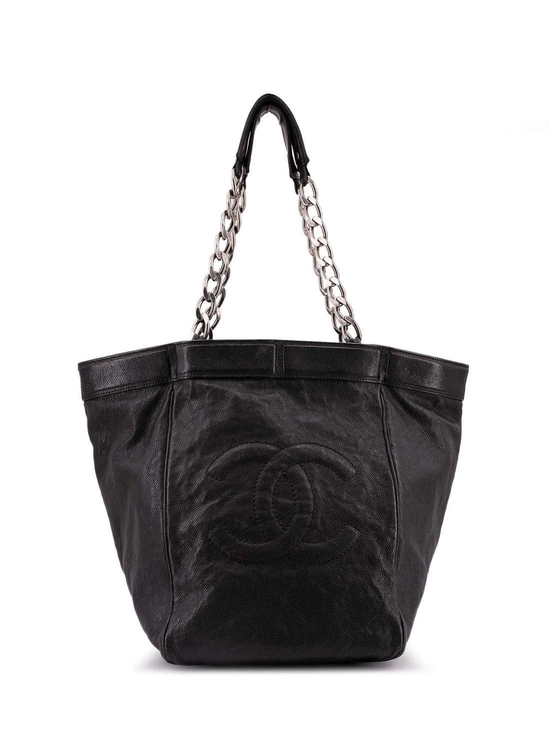 Chanel Caviar Leather Large CC Logo Shopper Bag Black
