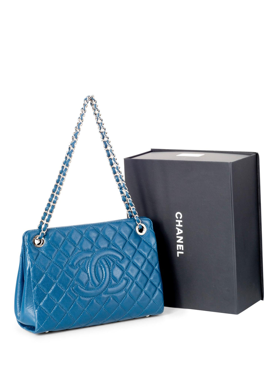 Chanel Caviar Quilted Leather Grand Shopper GST Bag Blue
