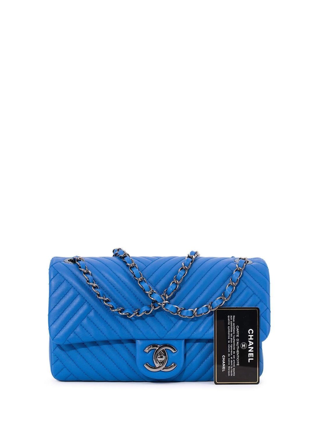 Chanel Chevron Quilted Leather Flap Bag Royal Blue