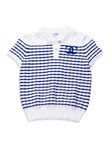 Chanel Cotton CC Logo Polo T-Shirt Blue White