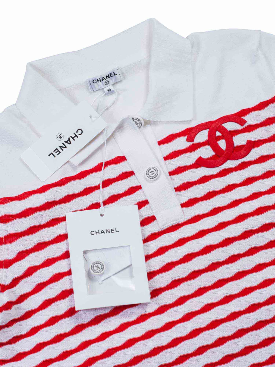 Chanel Cotton CC Logo Polo T-Shirt Red White