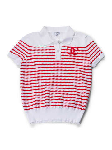 Chanel Cotton CC Logo Polo T-Shirt Red White