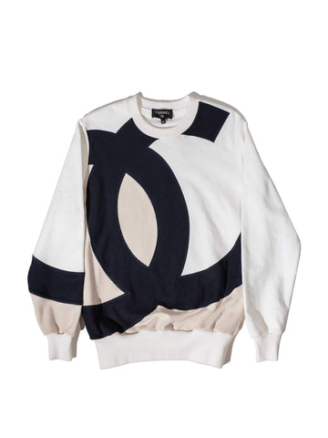 Chanel Cotton CC Logo Sweatshirt White Taupe Blue