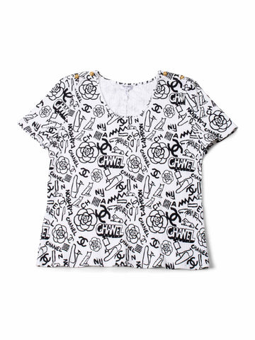 Chanel Cotton Paris New York Graffiti T-Shirt Black White