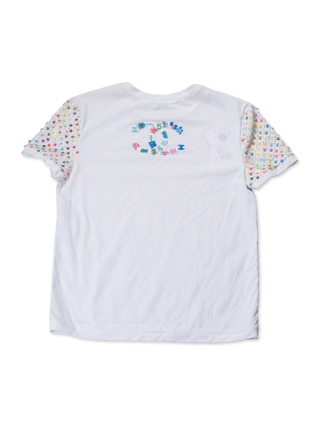 Chanel Cotton Sequin CC Logo Top White