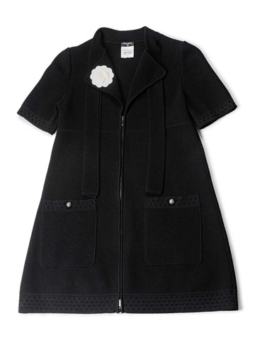 Chanel Cotton Tweed Camellia Mini Dress Black