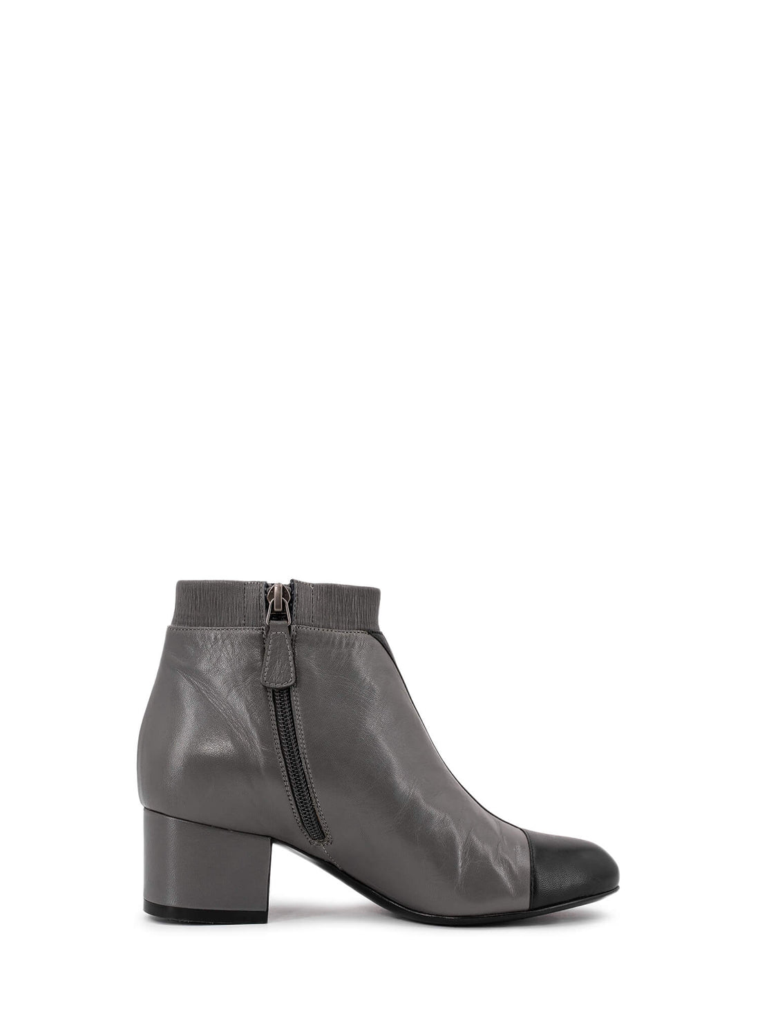 Chanel Leather CC Logo Cap Toe Two Toned Booties Black Grey