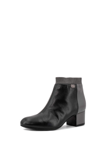 Chanel Leather CC Logo Cap Toe Two Toned Booties Black Grey