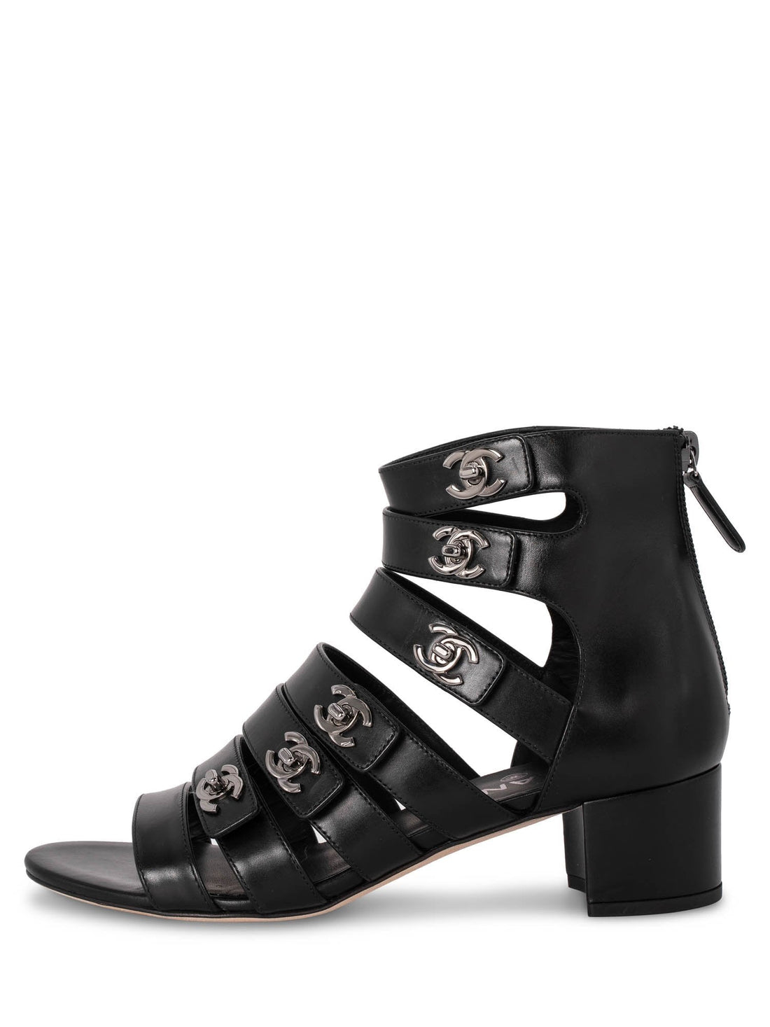 Chanel Leather CC Logo Gladiator Sandals Black
