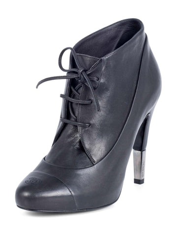 Chanel Leather CC Logo Platform Ankle Booties Black