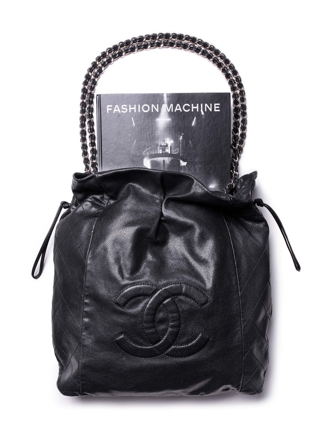 Chanel Quilted Caviar Leather CC Logo Large Bag Black