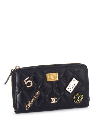 Chanel Quilted Leather Lucky Charms Reissue Zip Around Wallet Black