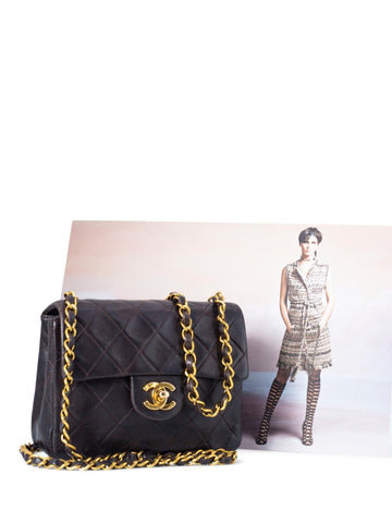 Chanel Quilted Leather Mini Flap Bag Brown