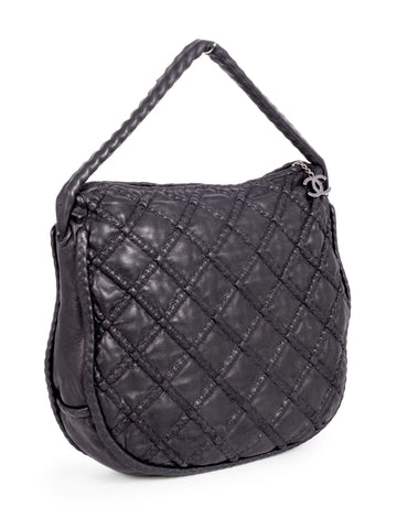 Chanel Quilted Soft Leather Hobo Bag Black