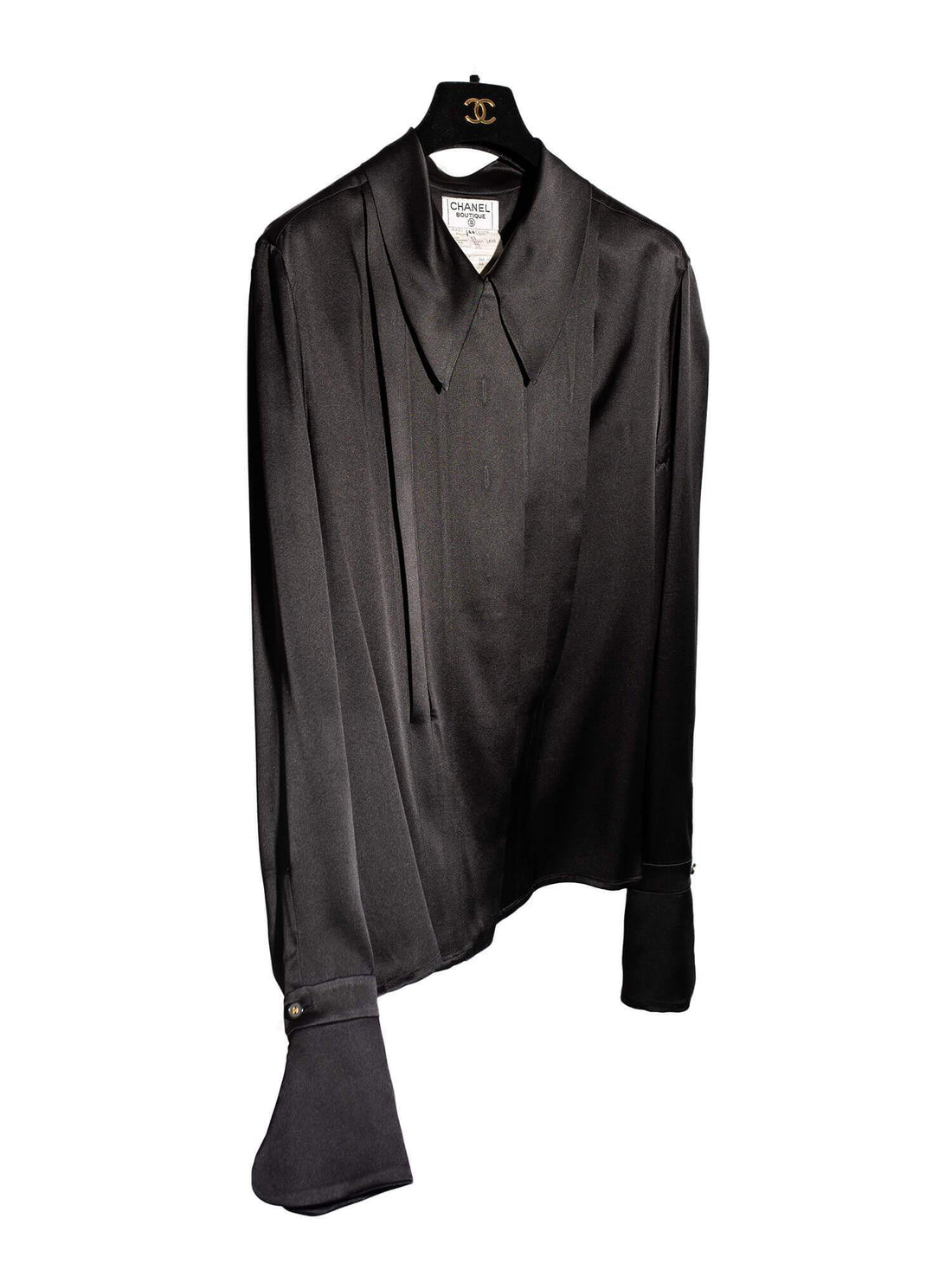 Chanel Satin Silk Pleated Blouse Black