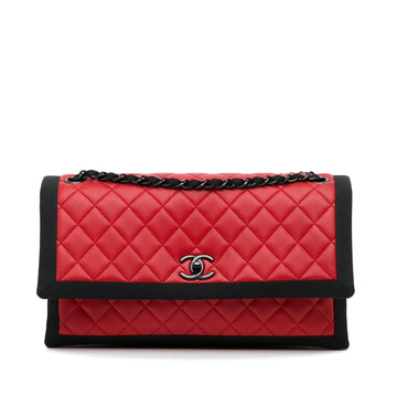Chanel Medium Quilted Lambskin Grosgrain Two Tone Flap Bag (SHG-Sls2WK)