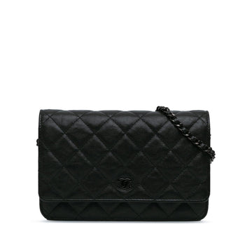 Chanel Quilted Crumpled Calfskin So Black Wallet On Chain (SHG-VI9SVY)