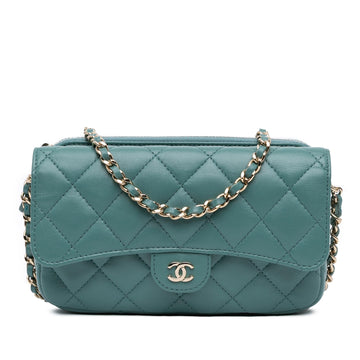 Chanel Quilted Lambskin Flap Phone Holder With Chain (SHG-LPbK3B)