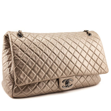 Chanel Pale Gold Metallic Calfskin Quilted XXL Travel Flap Bag
