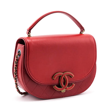 Chanel Red Shiny Calfskin & Quilted Goatskin Small Coco Curve Messenger Flap Bag