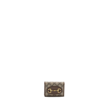 Gucci Horsebit 1955 Card Case Wallet GG Supreme Canvas/ Calfskin Brown GHW