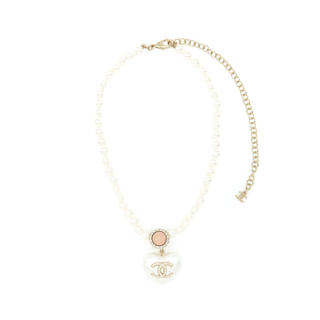 Chanel Pearl Necklace With Heart Pearl Crystal CC Logo LGHW