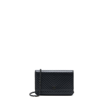 Chanel Chevron Wallet On Chain Black with Black Hardware