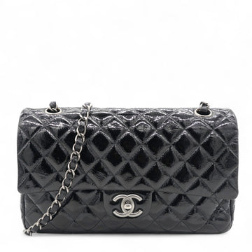 Chanel Distressed Patent Quilted Double Flap Black