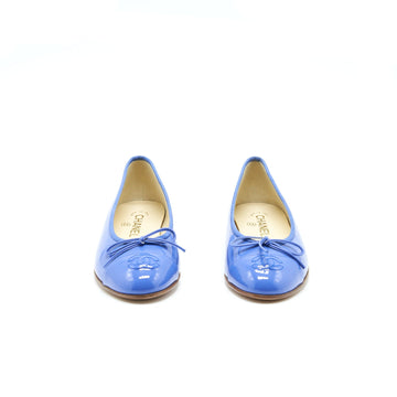 Chanel Size 37 Cap Toe Ballerina Flats Patent Calfskin Blue