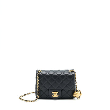 Chanel Pearl Crush Mini Square Flap Bag Lambskin Black GHW (Microchip)