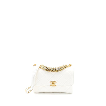 Chanel Quilted Flap Bag with Letter Chain Lambskin White GHW (Microchip)