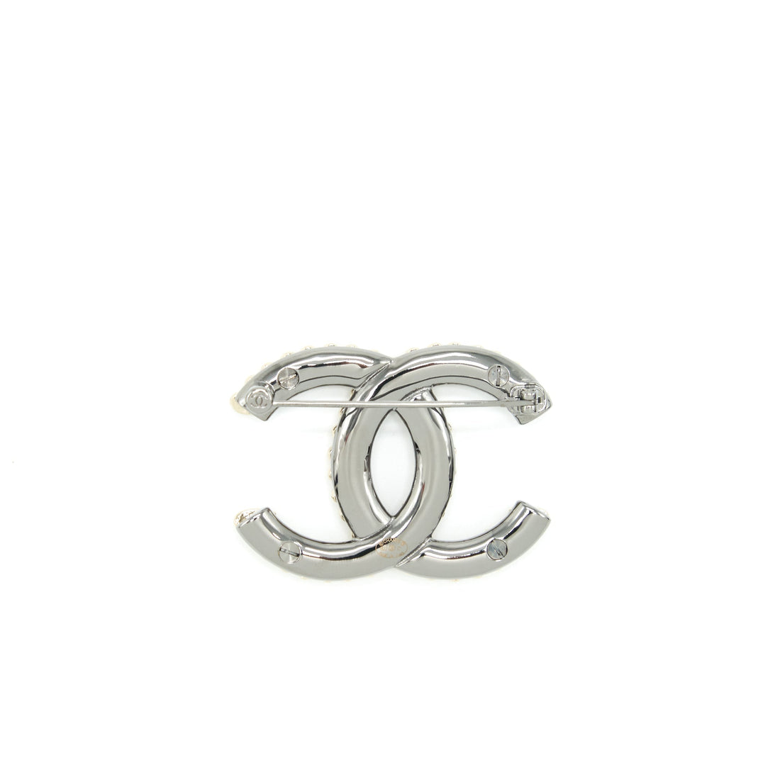 Chanel CC logo mini hearts brooch lghw