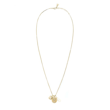 Chanel 21A Metal Plate And Crystal Necklace Brushed Gold Tone